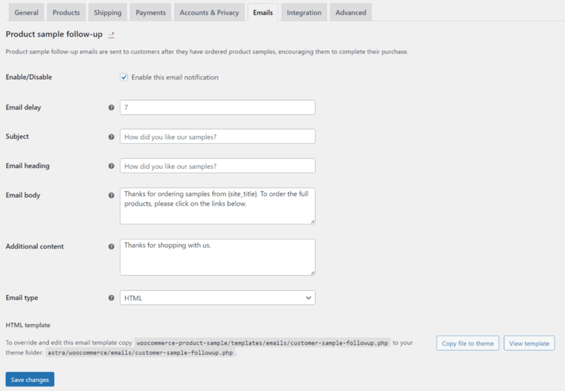 Customizing the follow-up email