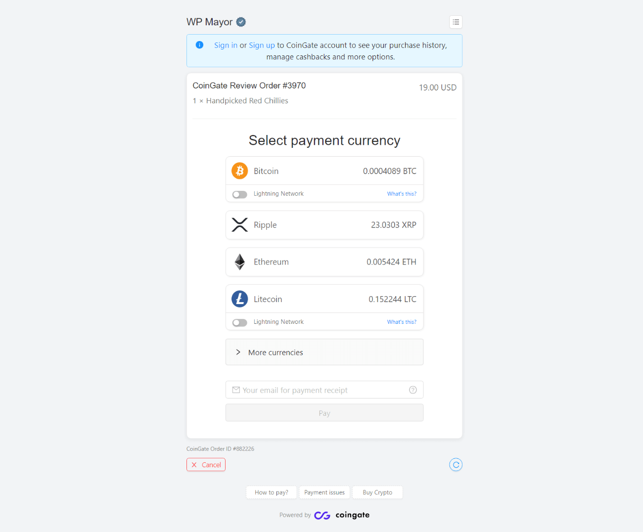 Choose currency