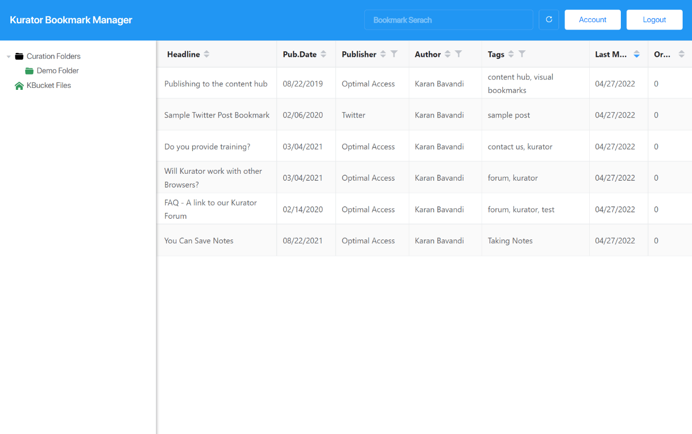 Kurator Bookmark manager