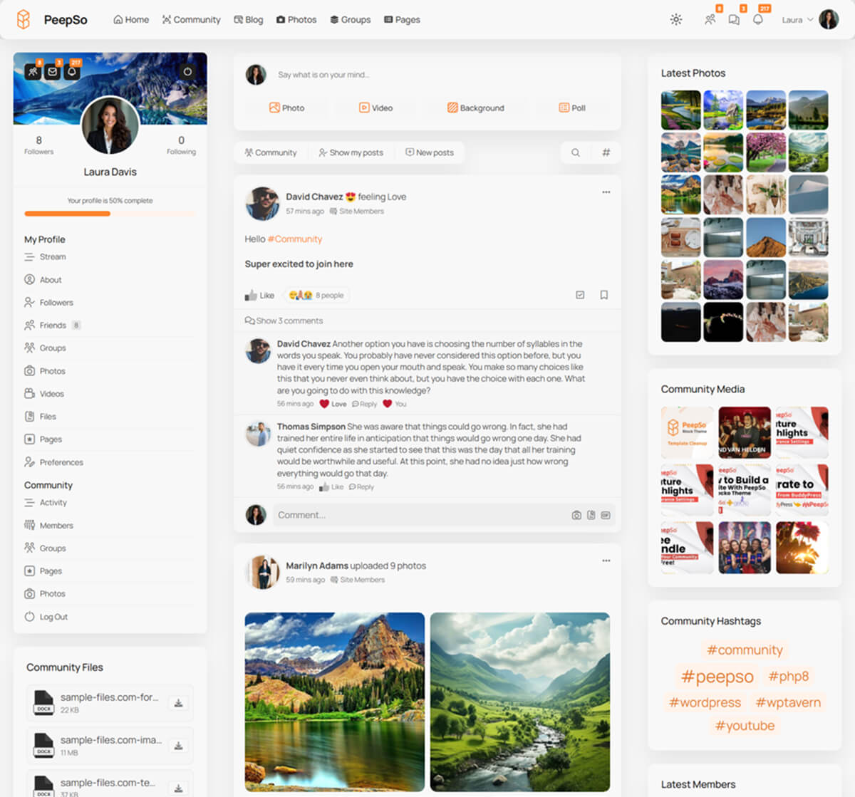 The PeepSo recent activity page.