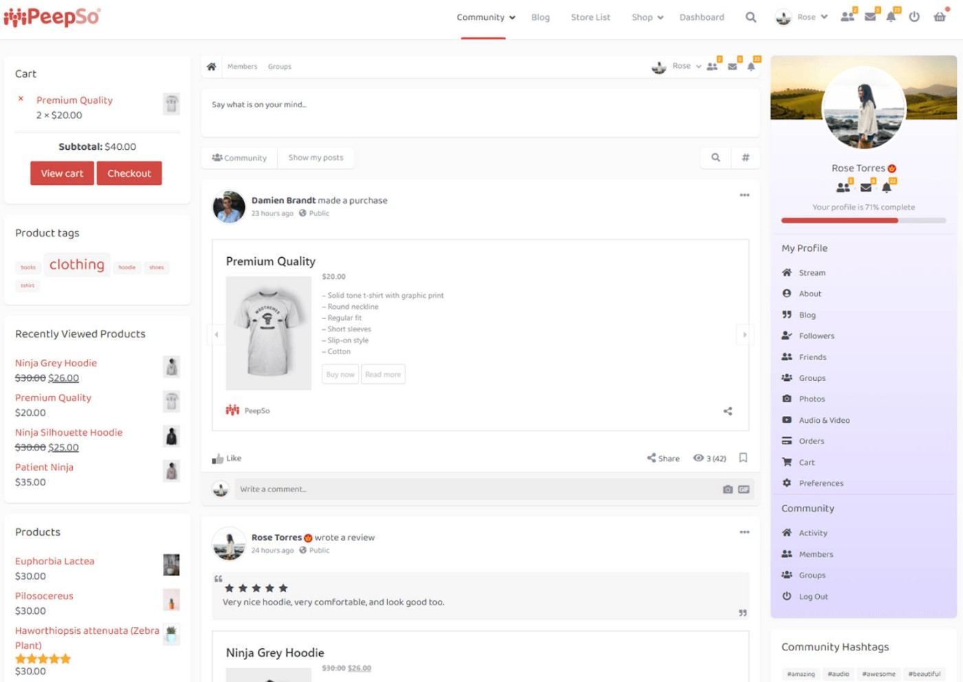 PeepSo WooCommerce integration