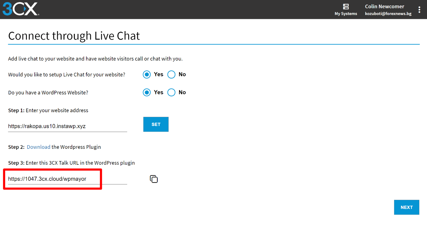 Set up 3CX Live Chat