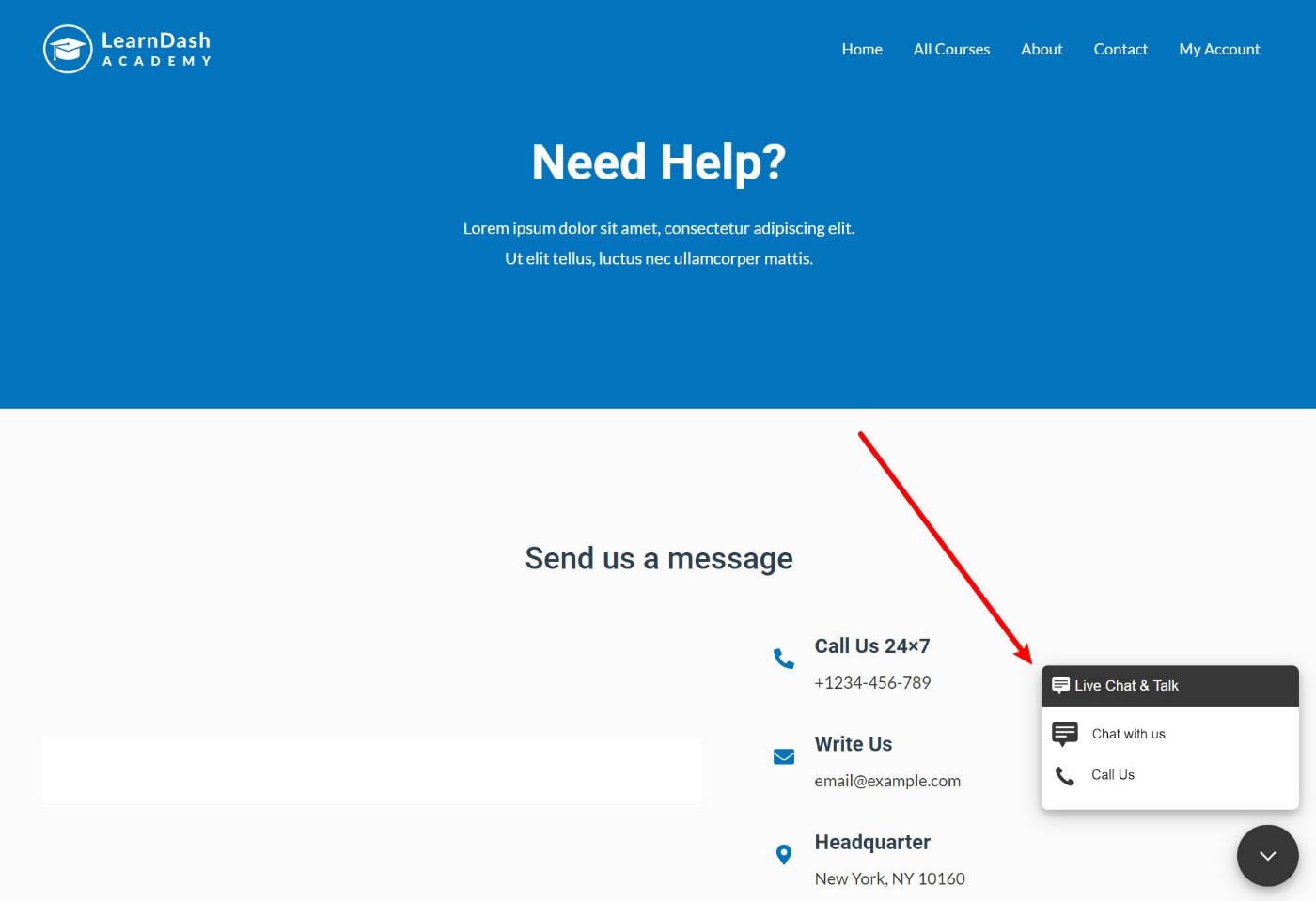 Example of default live chat behavior