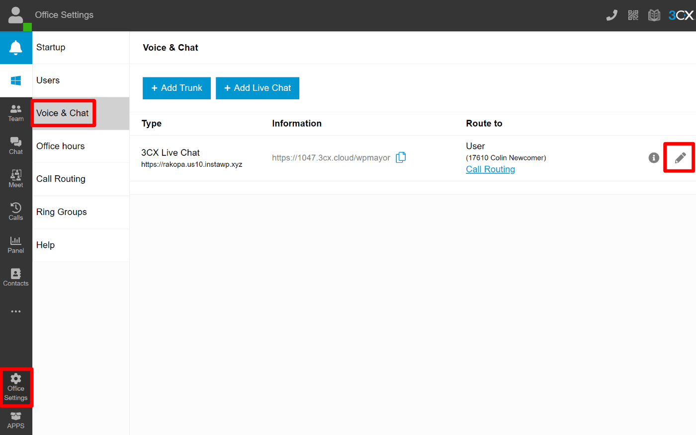 Access chat client settings