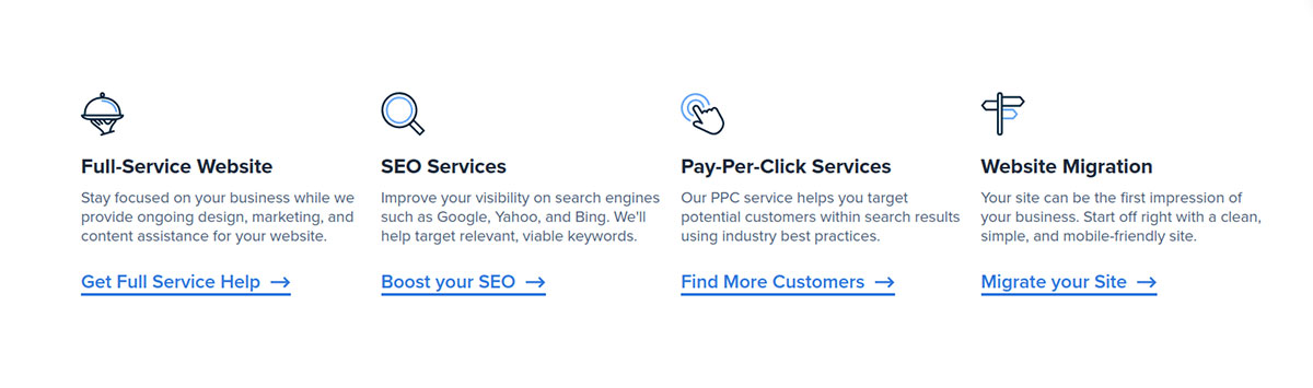 screenshot of Bluehost services