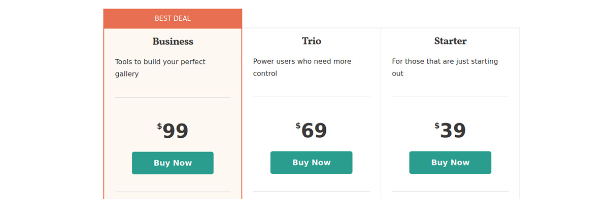 screenshot of Modula pricing table