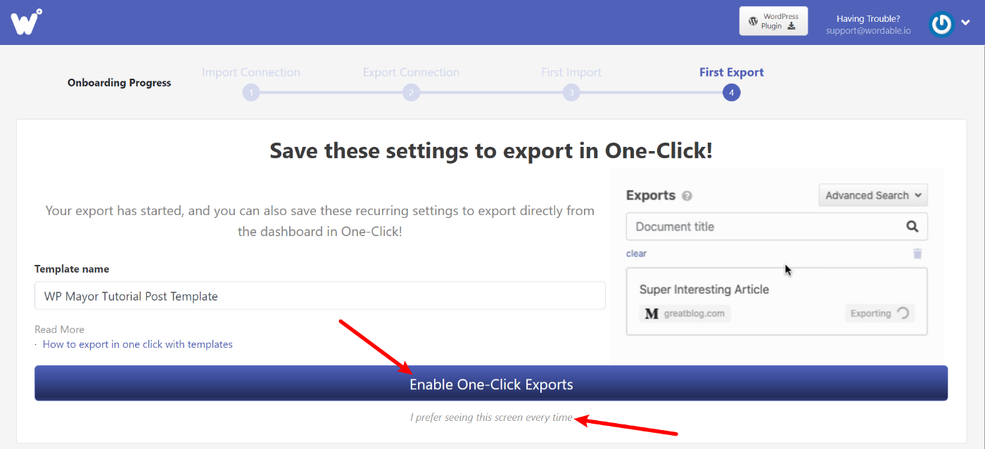 One-click exports