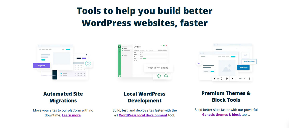 screenshot of WP Engine features