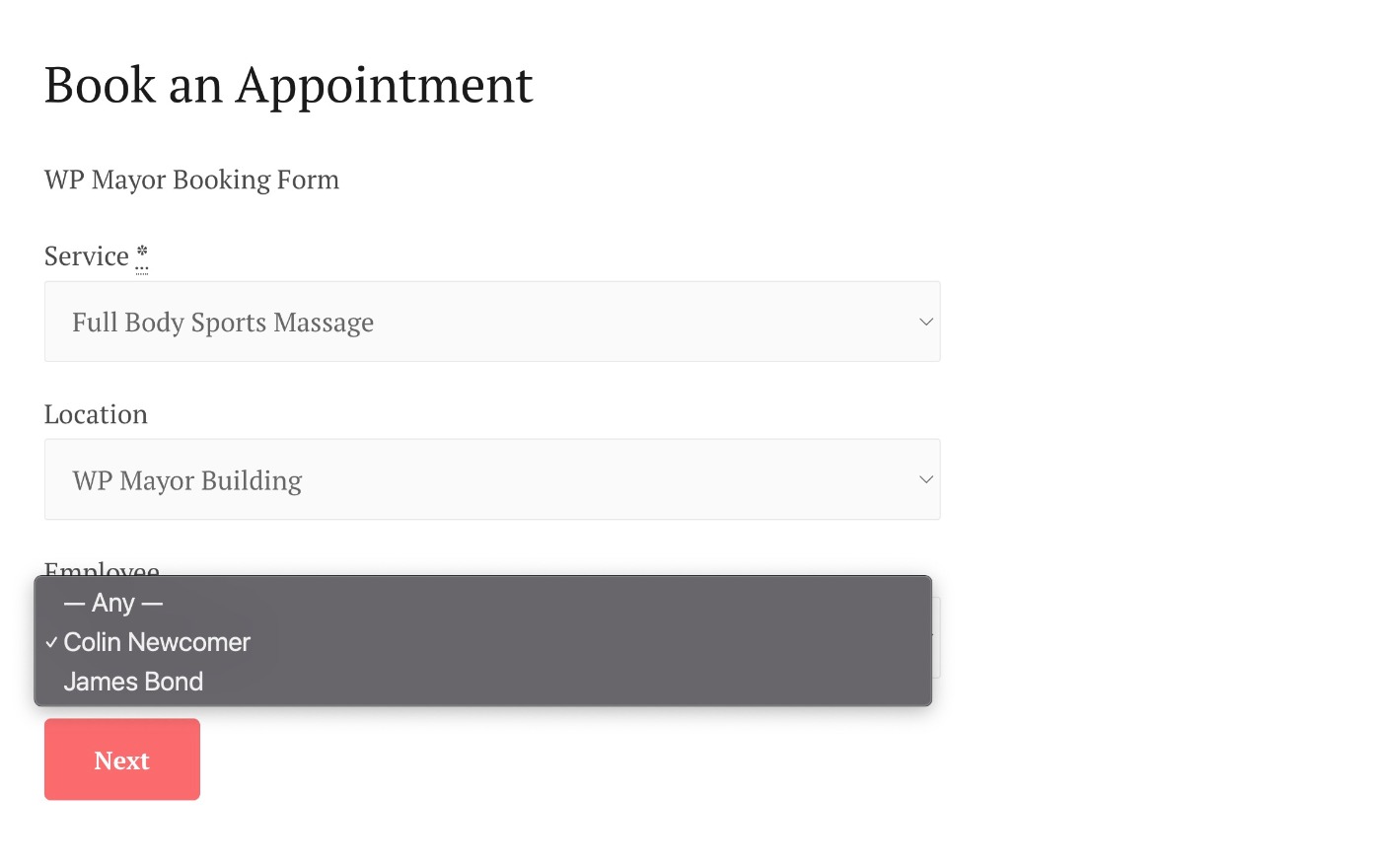 Booking Form 1