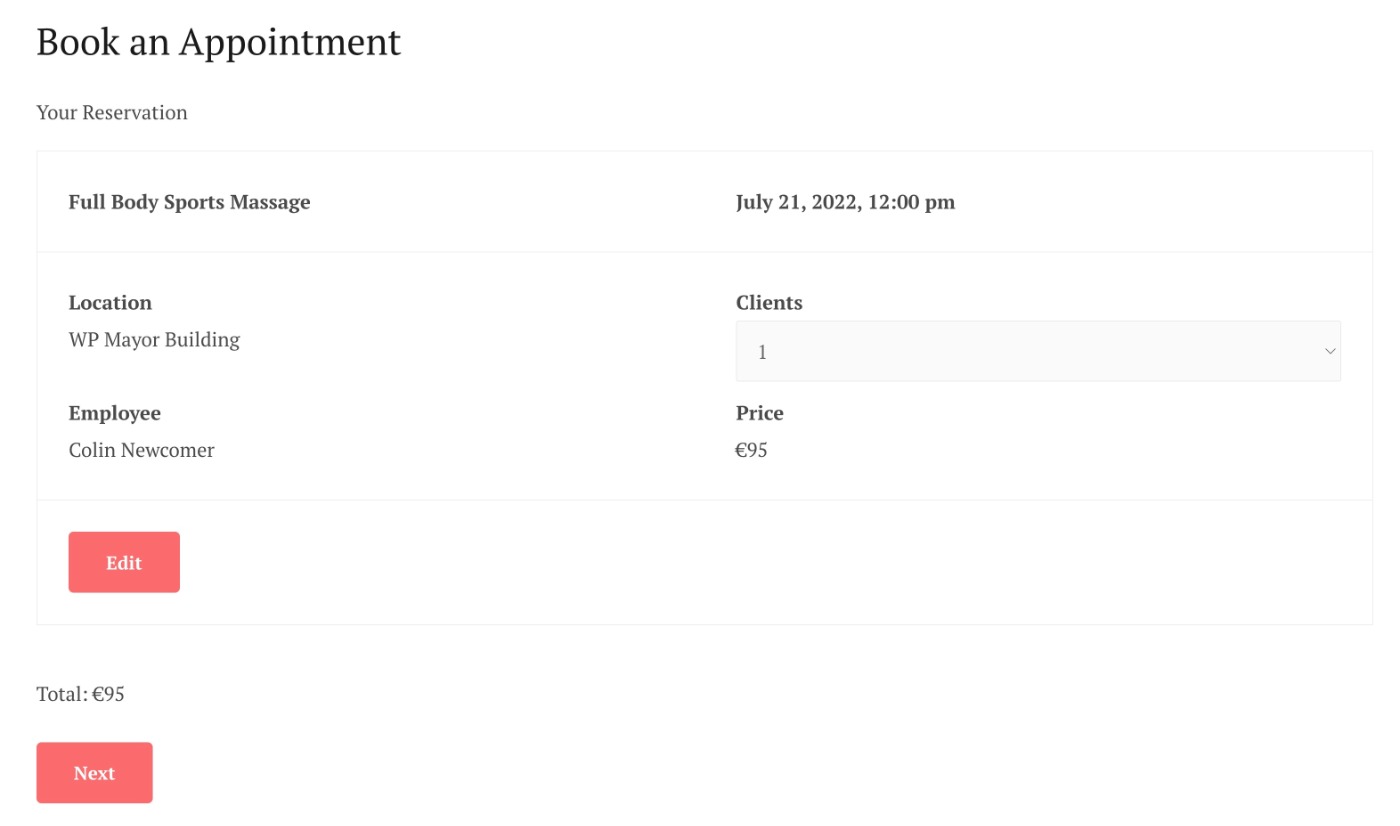 Booking form