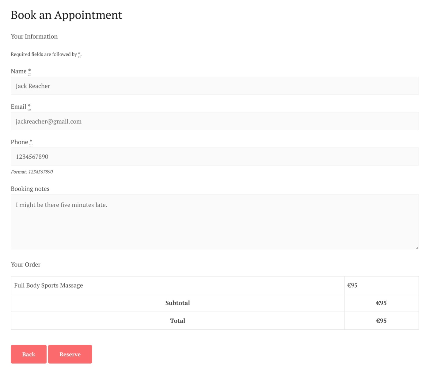 Booking confirmation