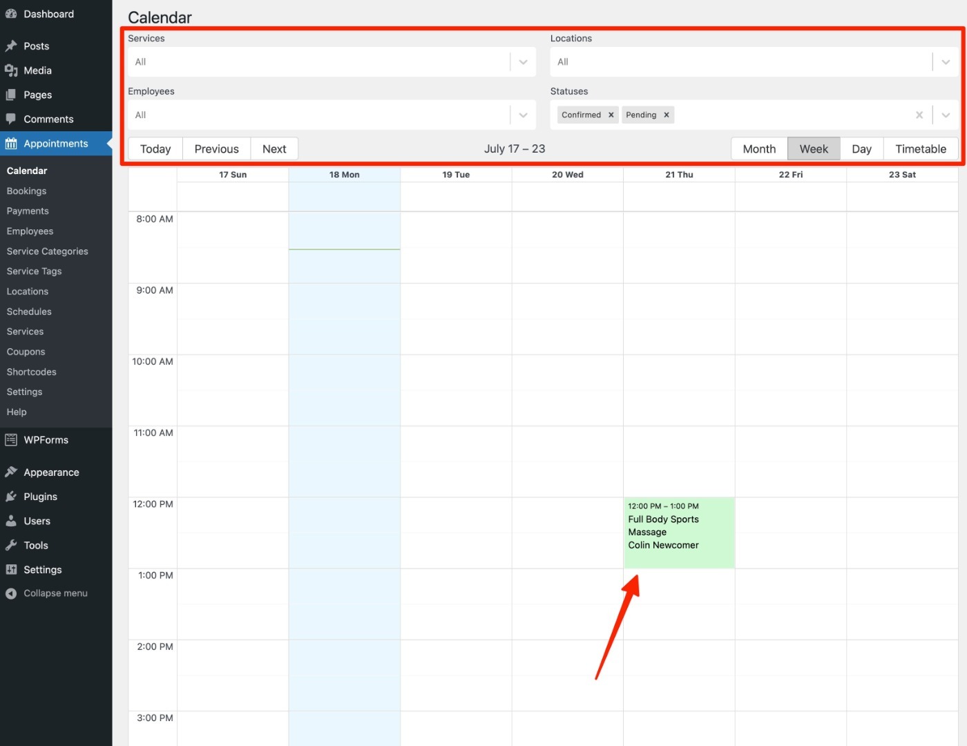 Booking calendar