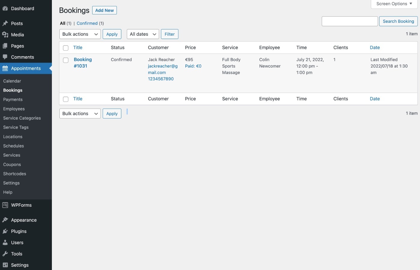 Booking list