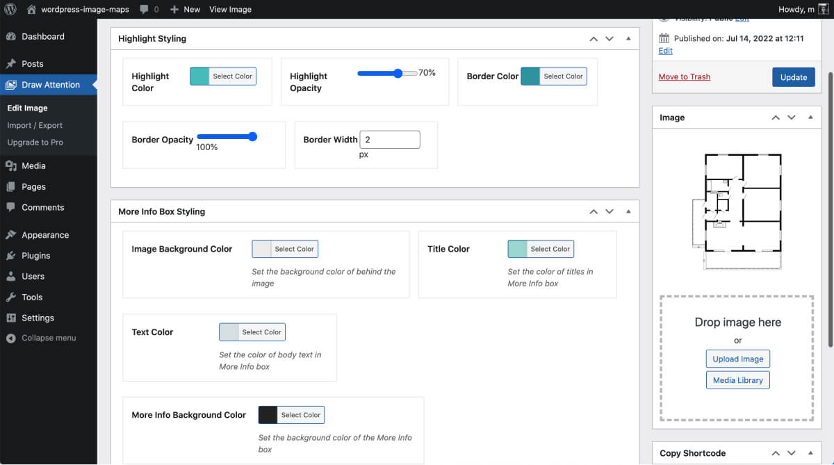 Image map styling options in WP Draw Attention