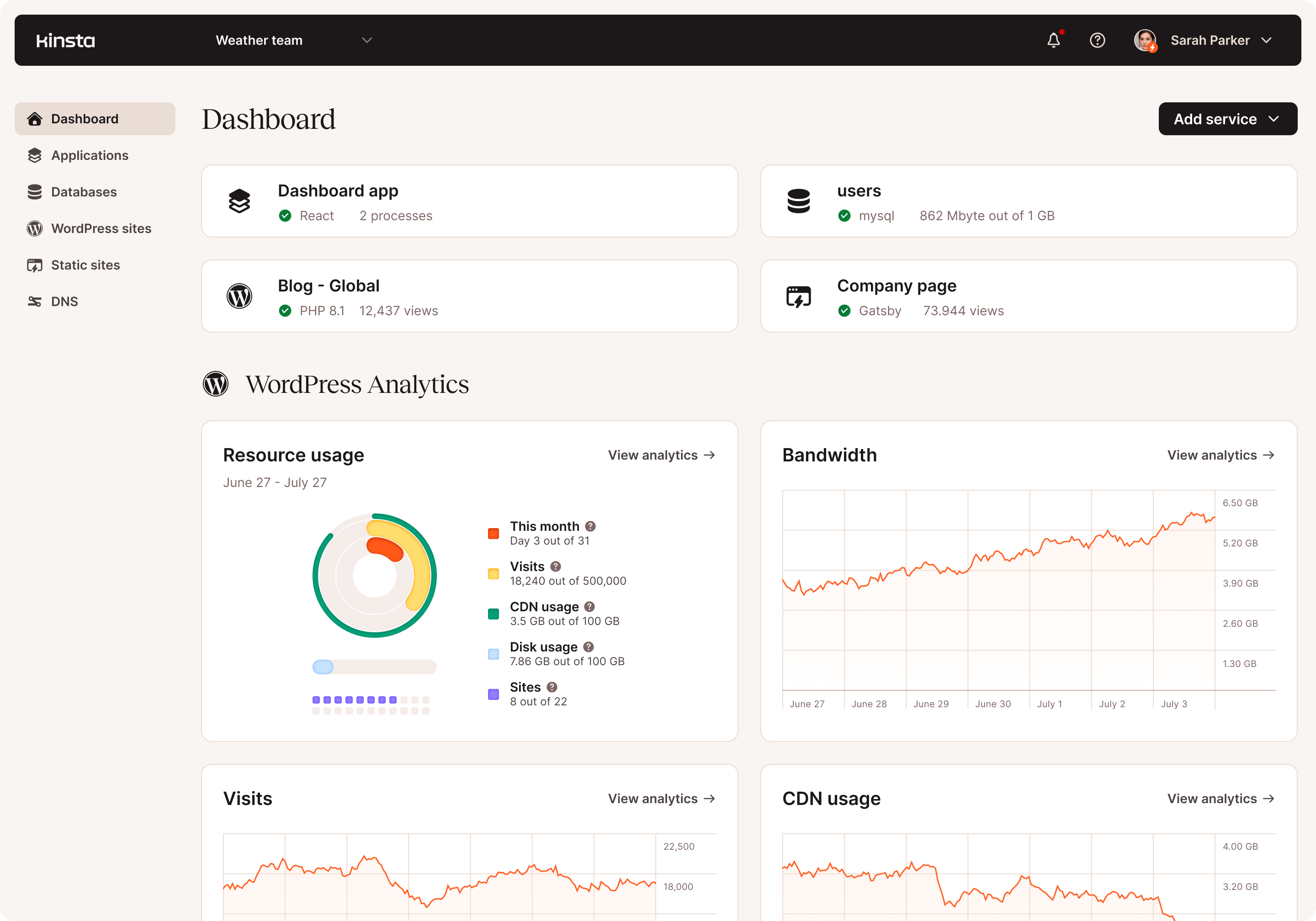 MyKinsta Dashboard