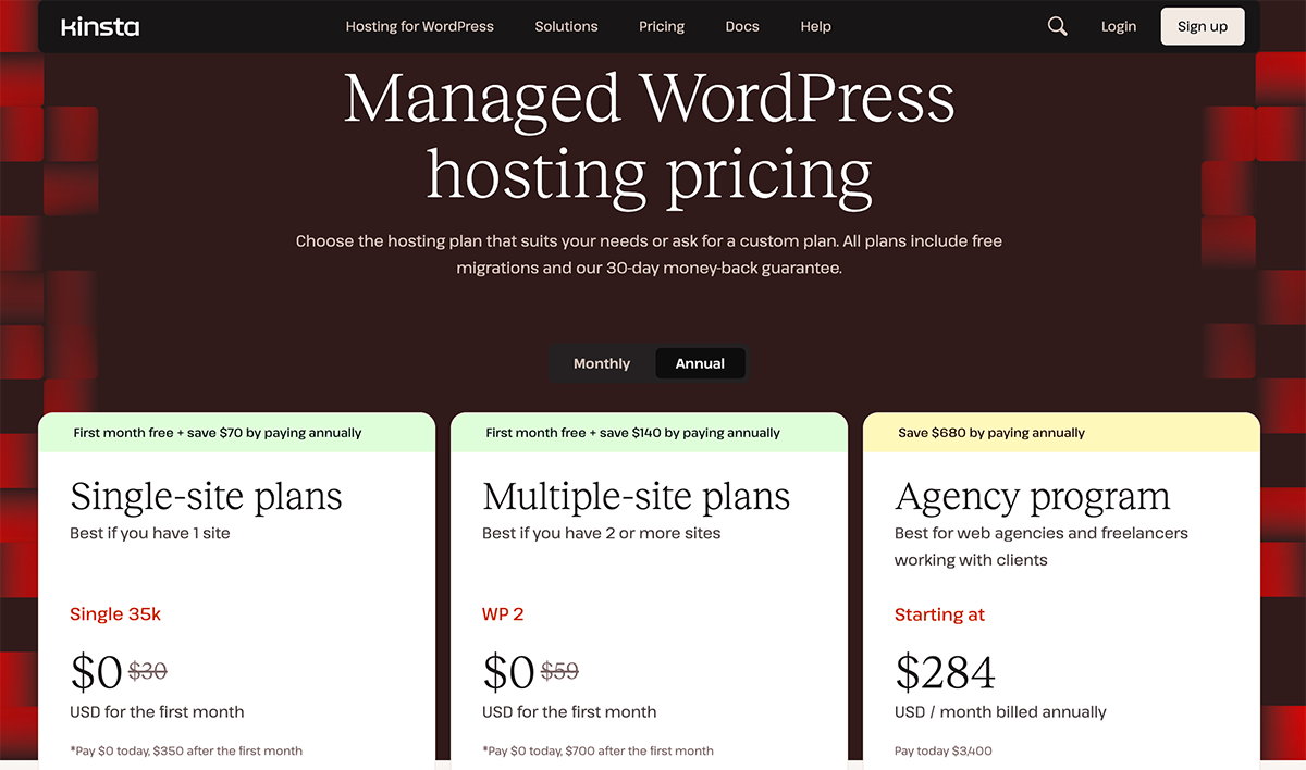 Kinsta's pricing plans