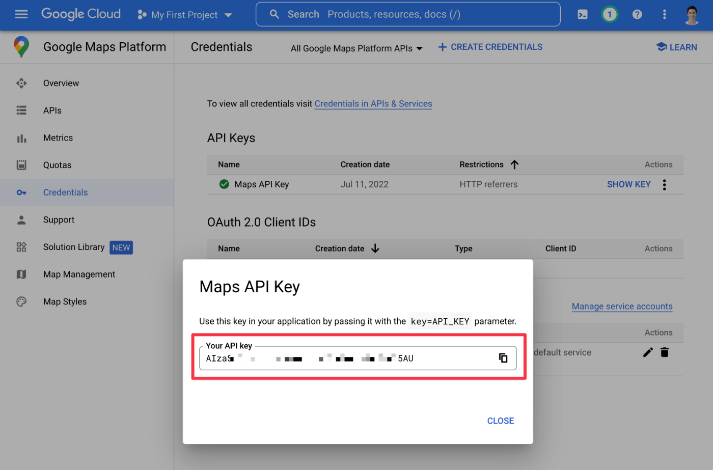 Create Google Maps API key