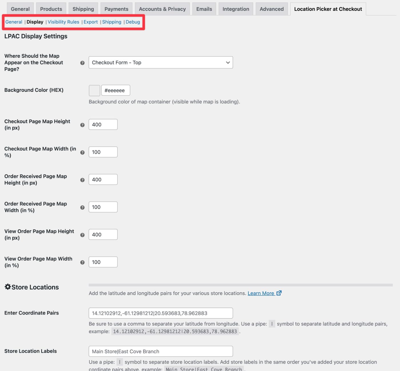 Location Picker for WooCommerce settings