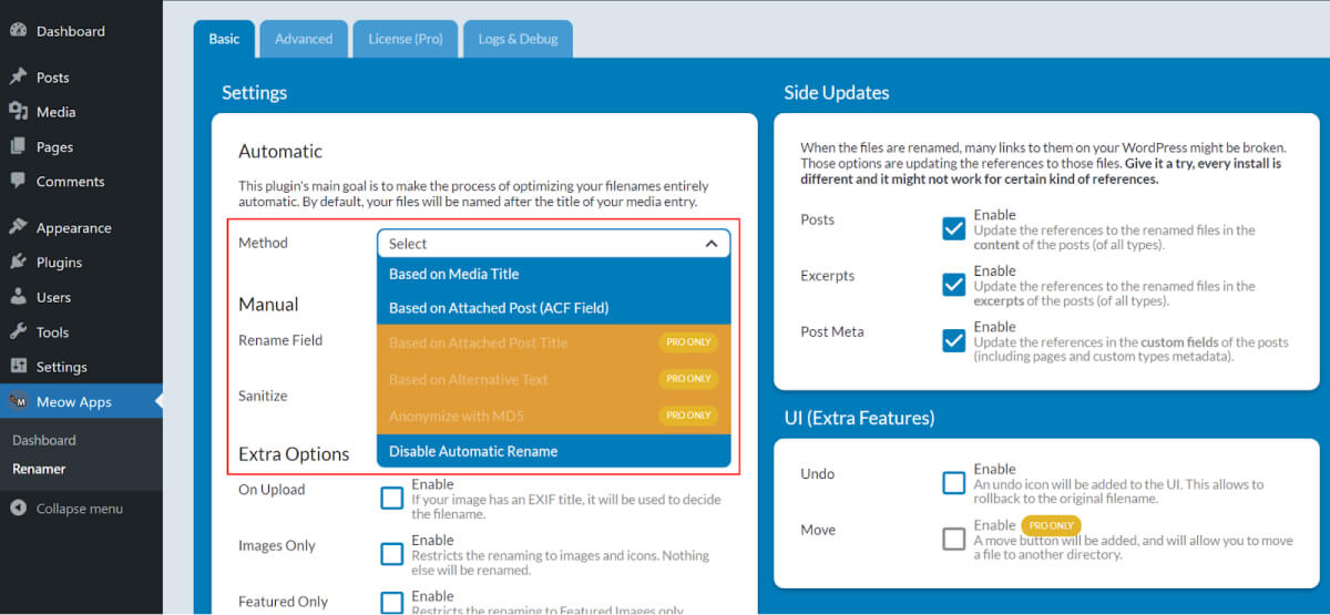 Media File Renamer automatic settings