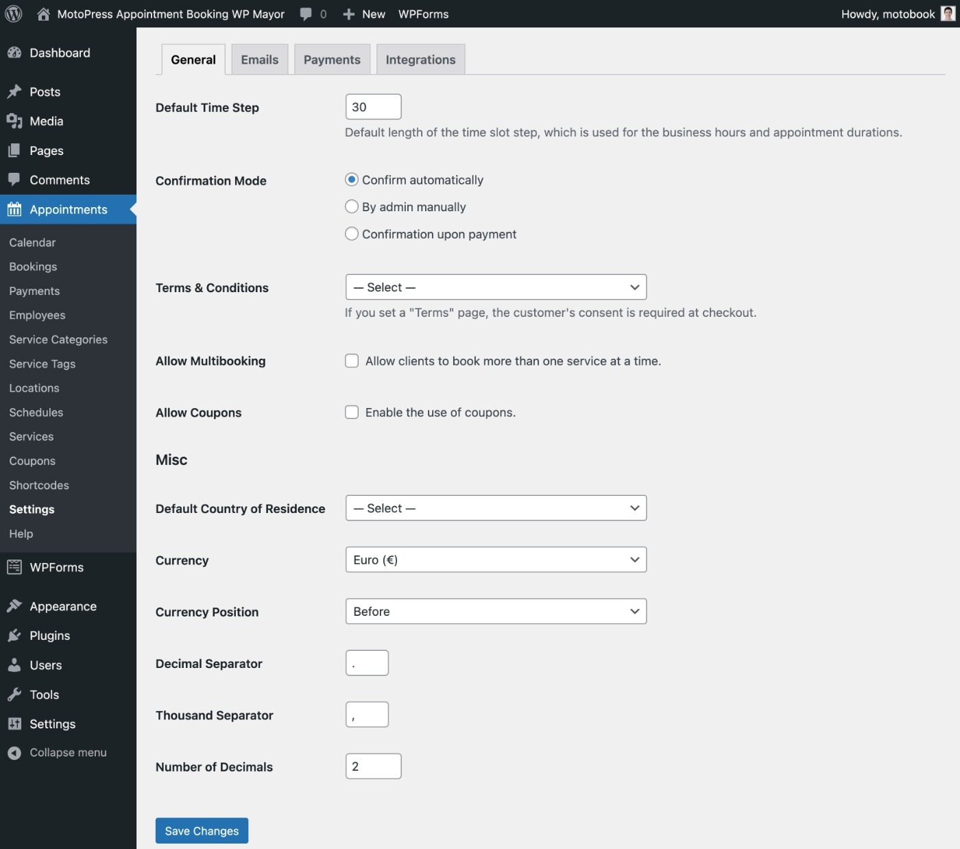 General settings