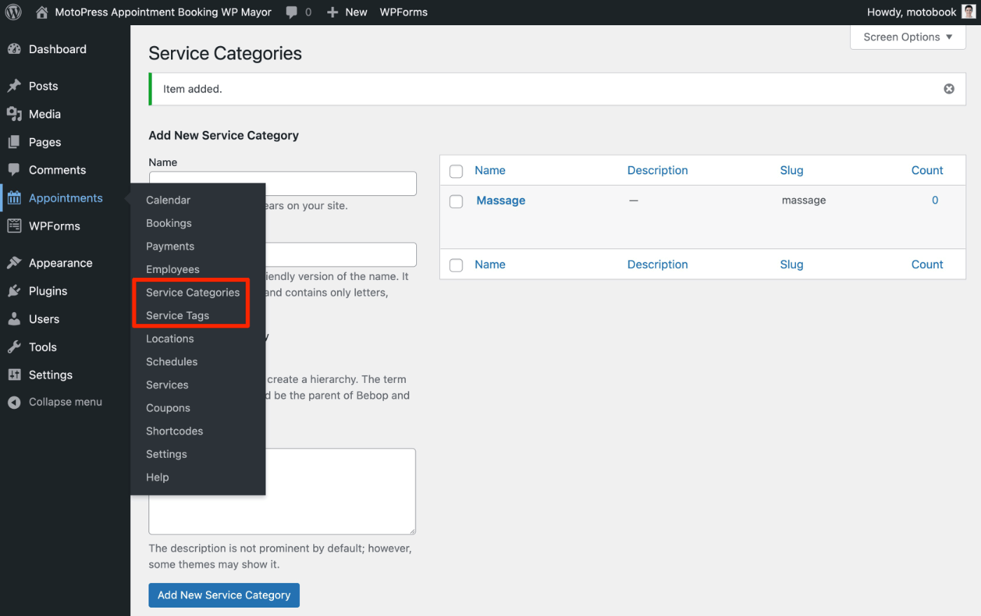 Add service categories