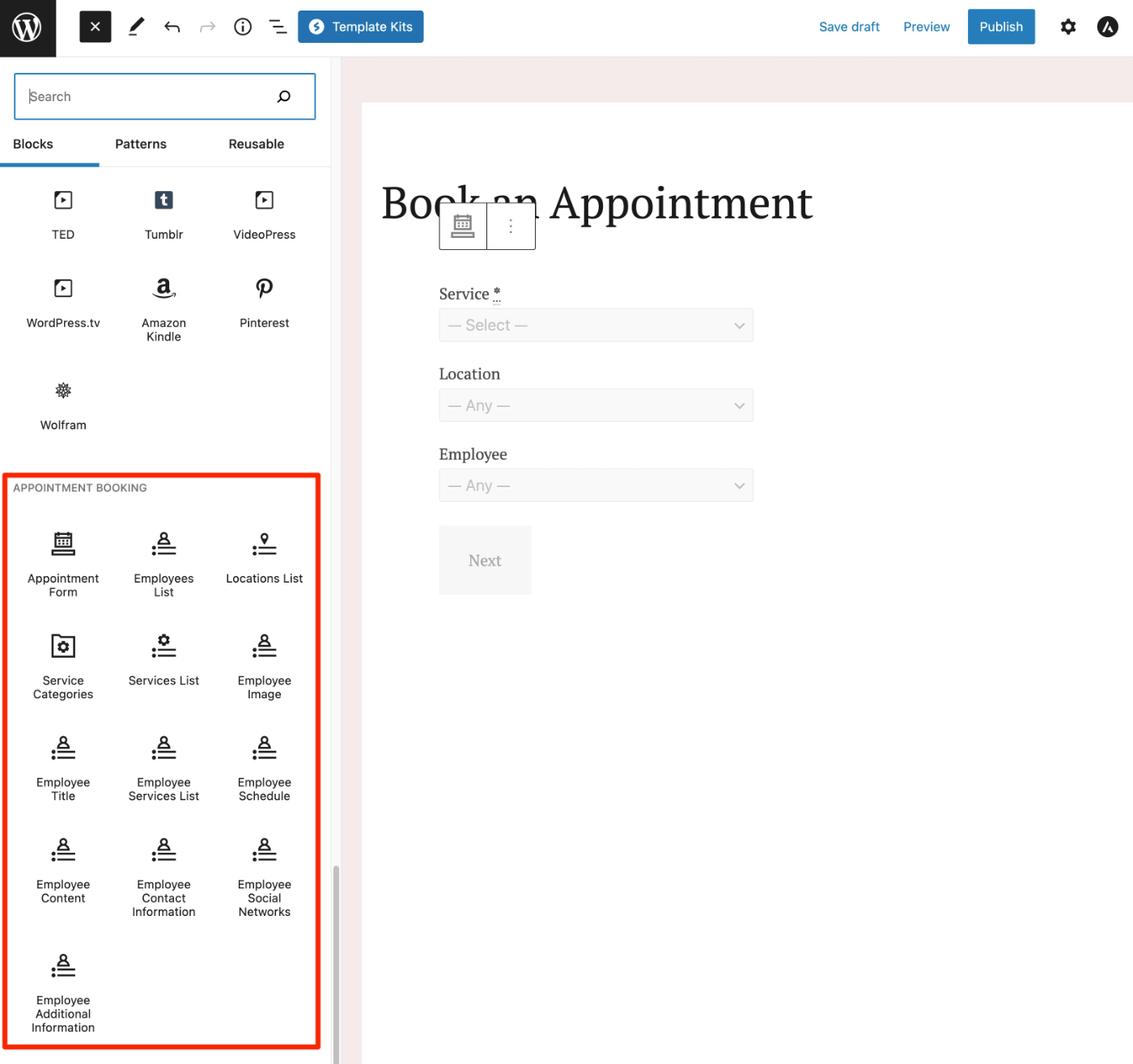 MotoPress Appointment Booking blocks