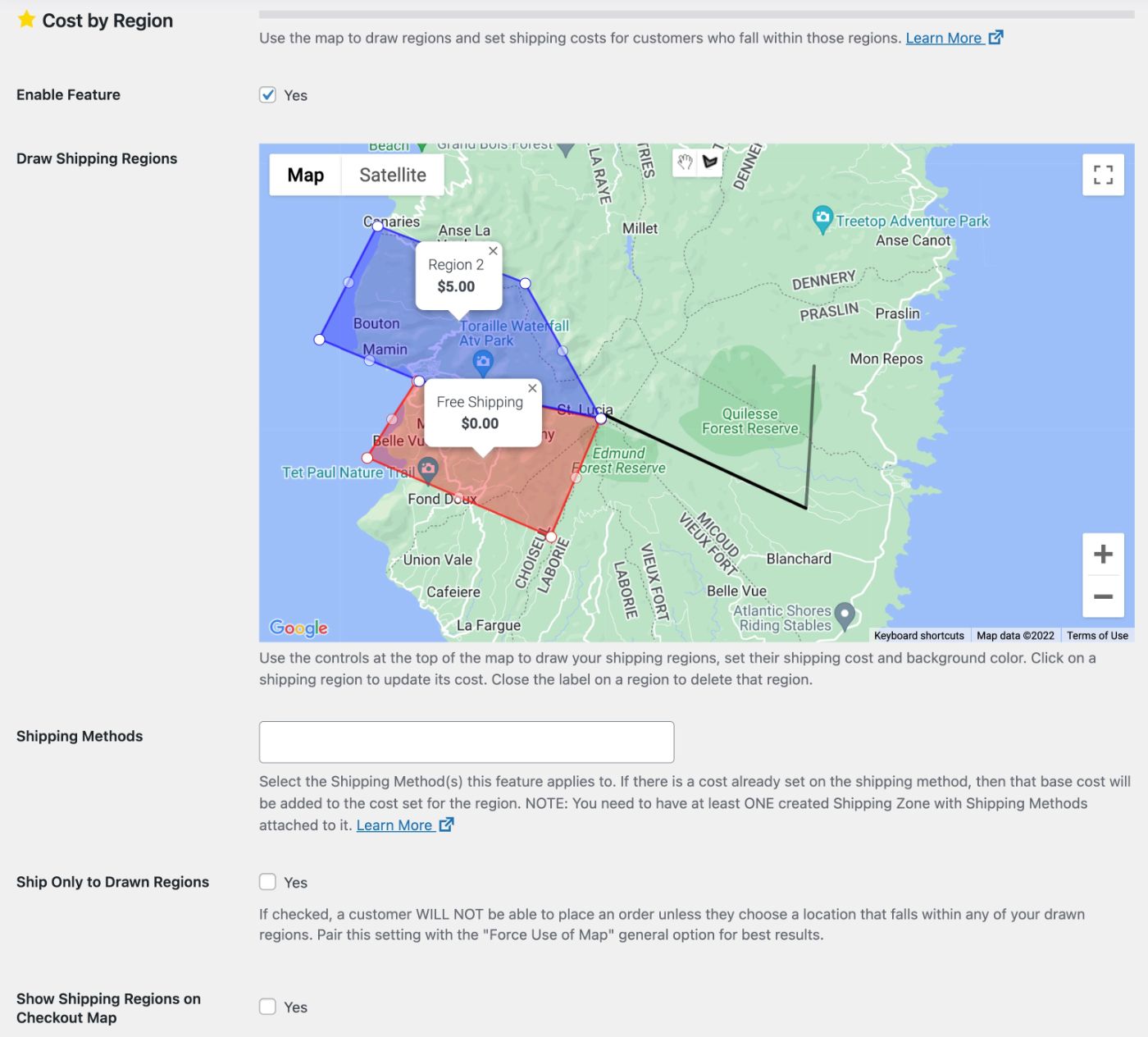 Draw delivery regions