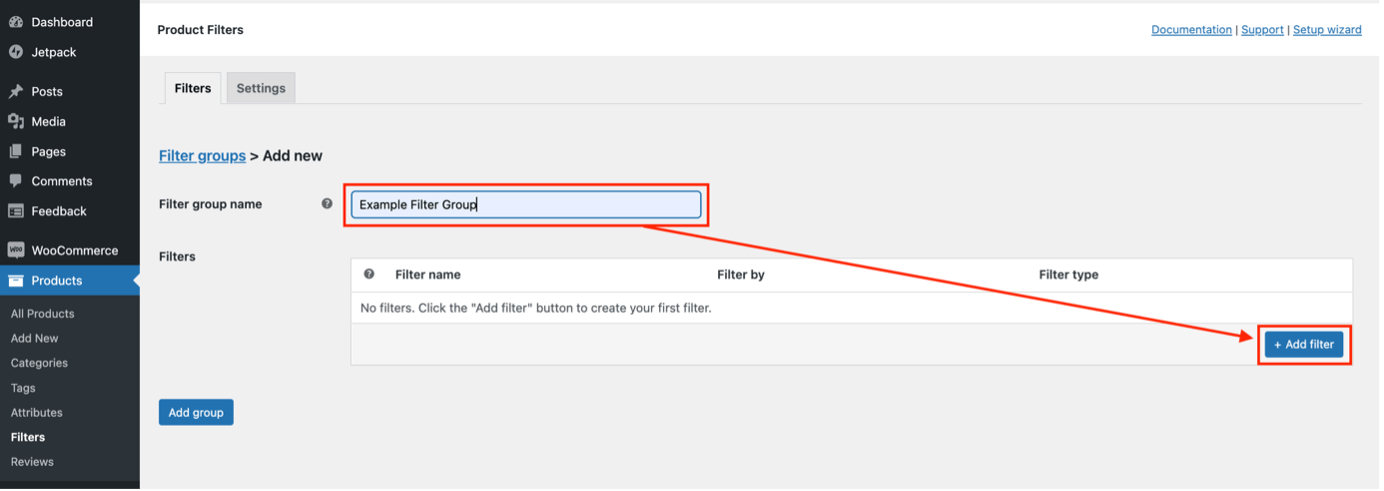 Step 2 - naming the new filter group