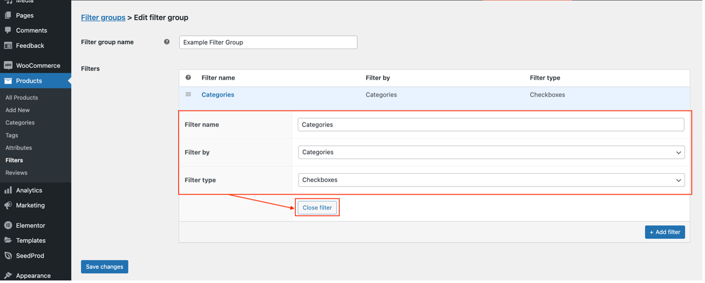 Step 3 - adding and configuring the first filter to the filter group
