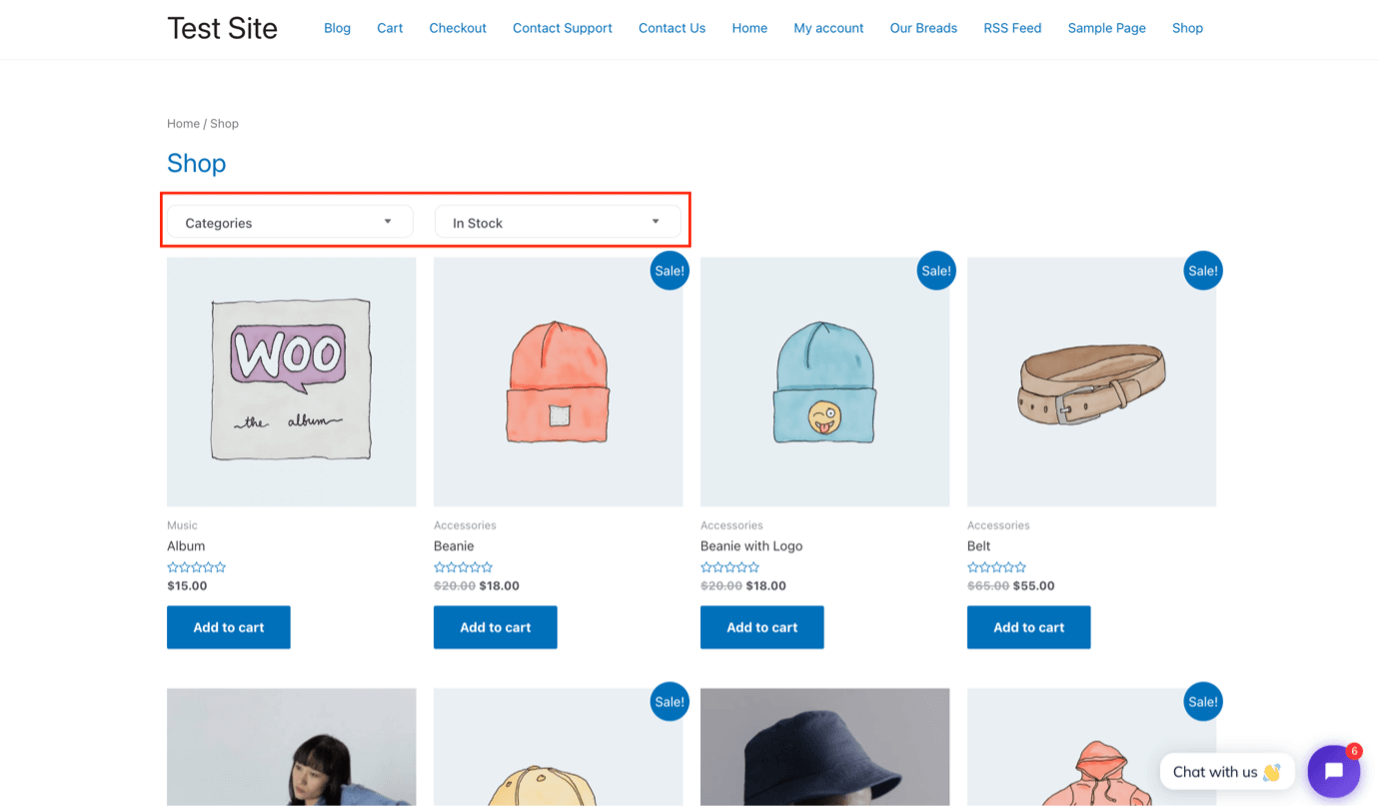 Screenshot of the new filter group in action in the WooCommerce store