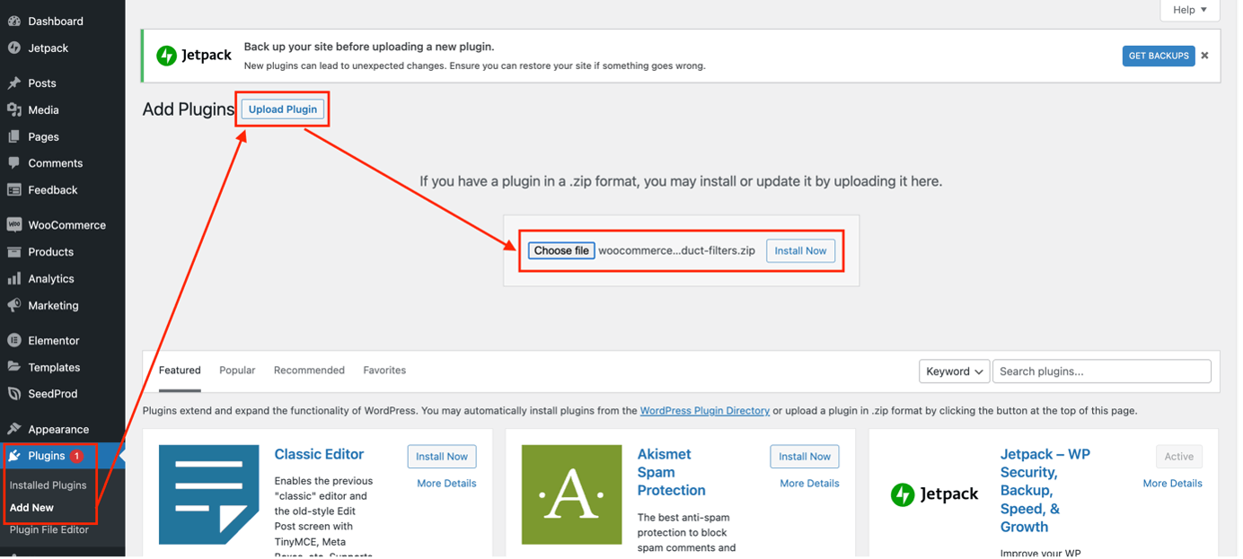 Step 1 to adding WooCommerce category filters to your eCommerce store - installing the WooCommerce Product Filters plugin