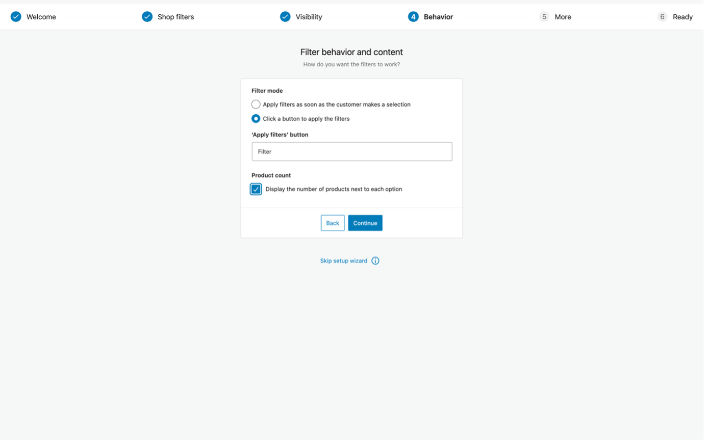 Step 5 - configuring the filter's behavior