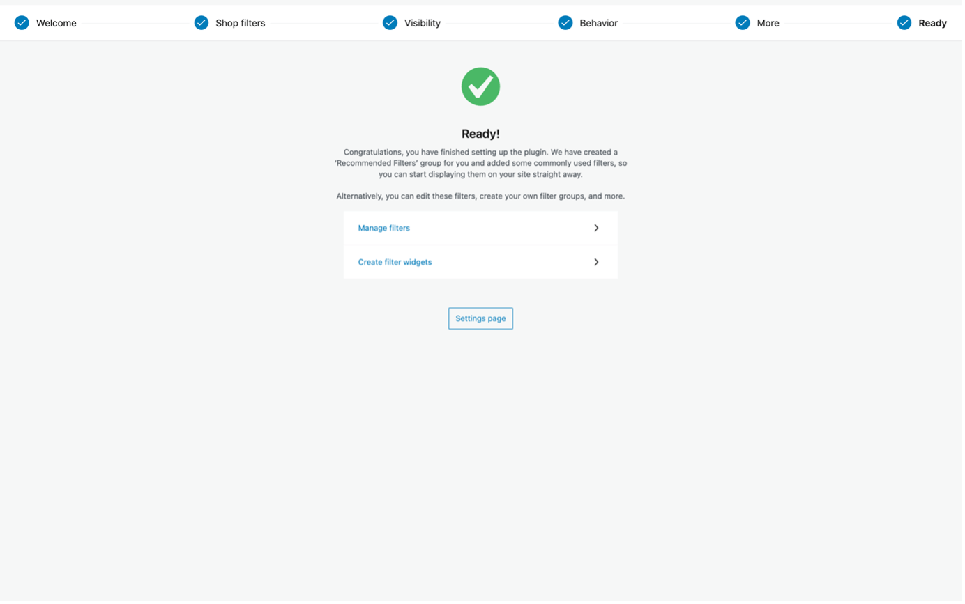 Confirmation screen that the wizard shows once the setup is completed