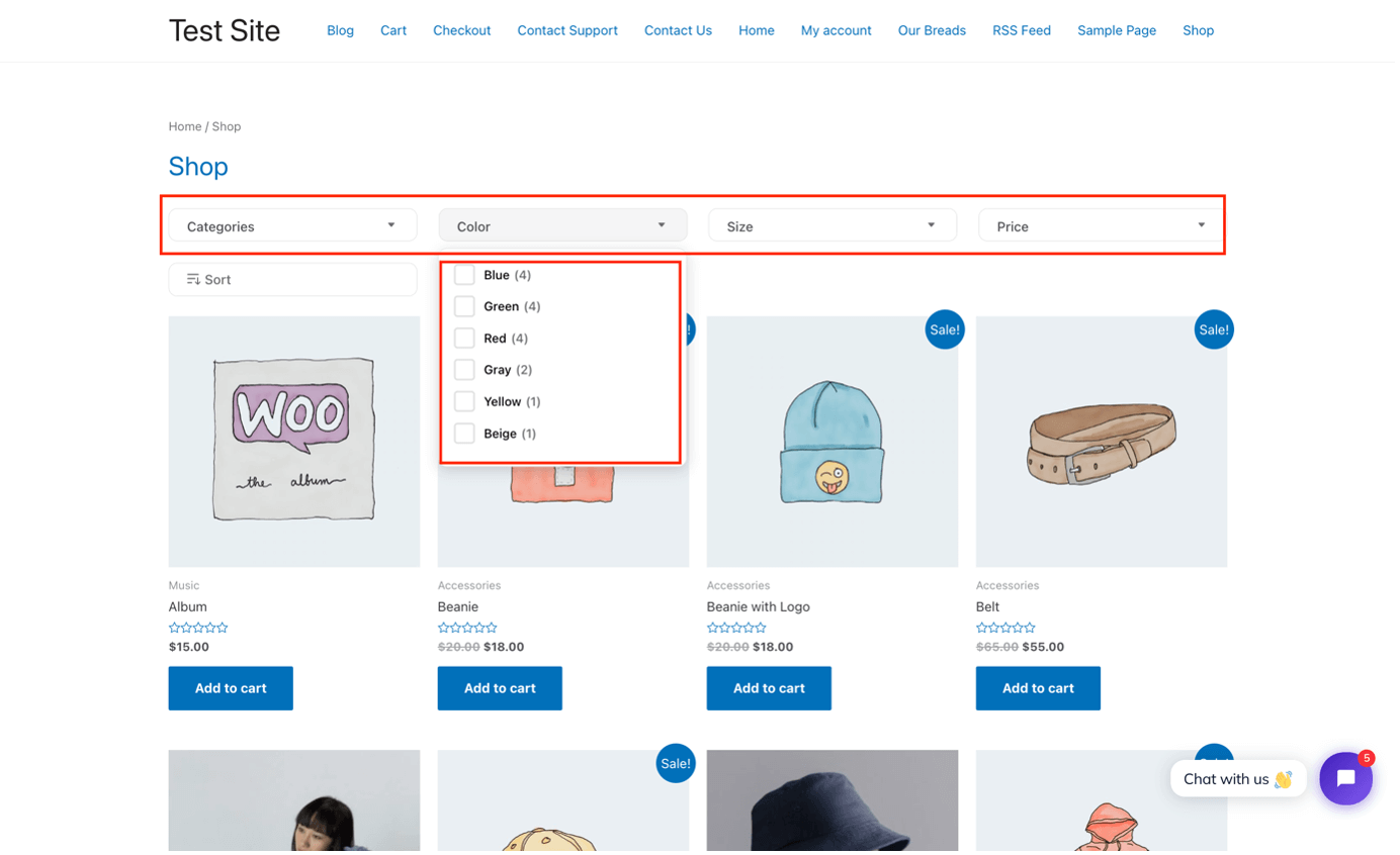 Step 7 - screenshot showing the completed WooCommerce category filter in the store