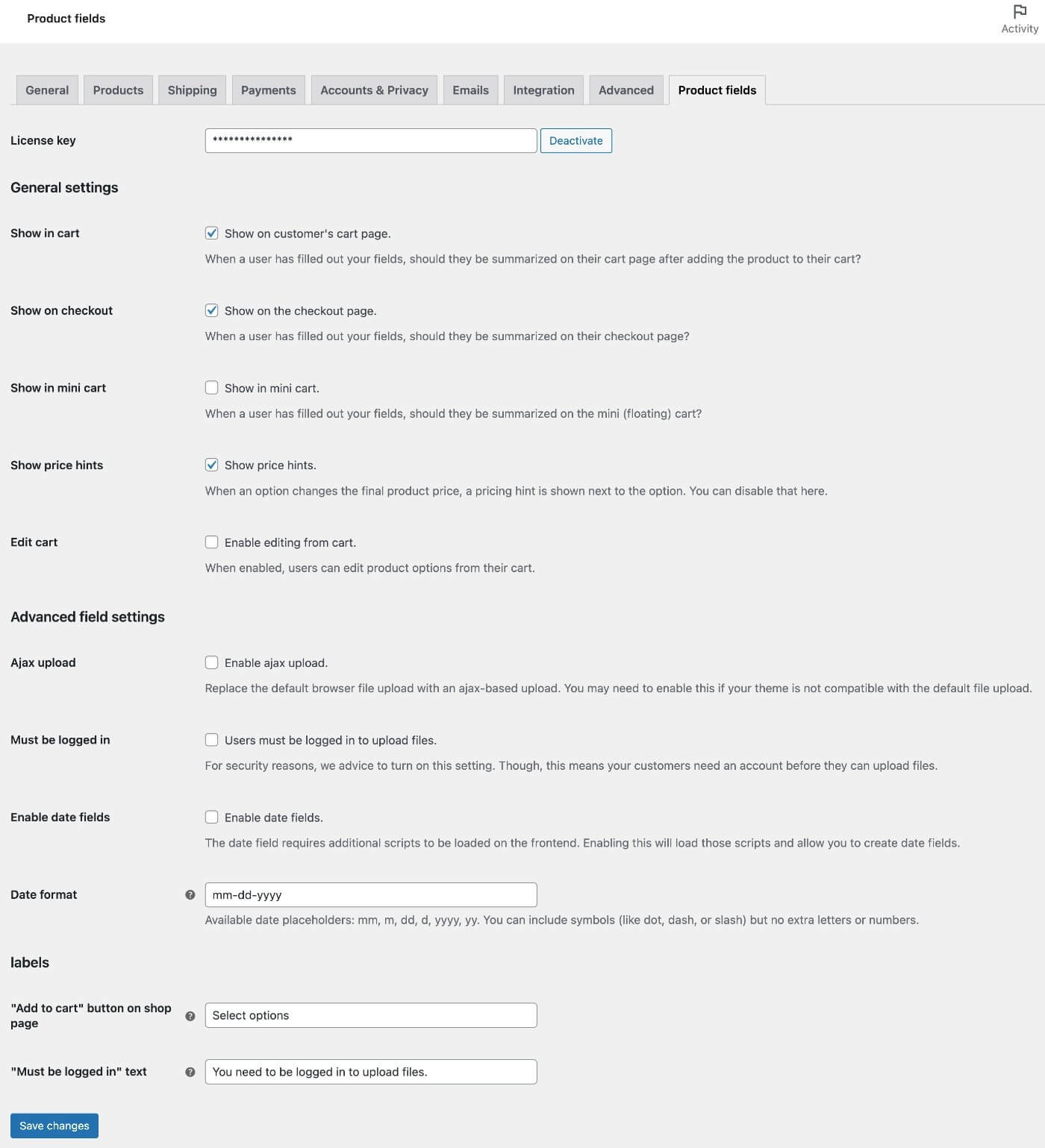 General plugin settings