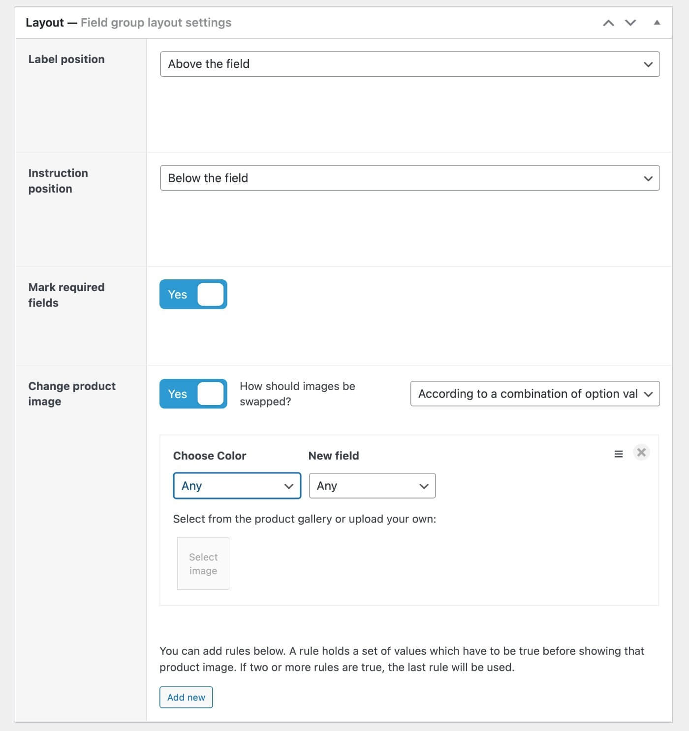 Layout settings
