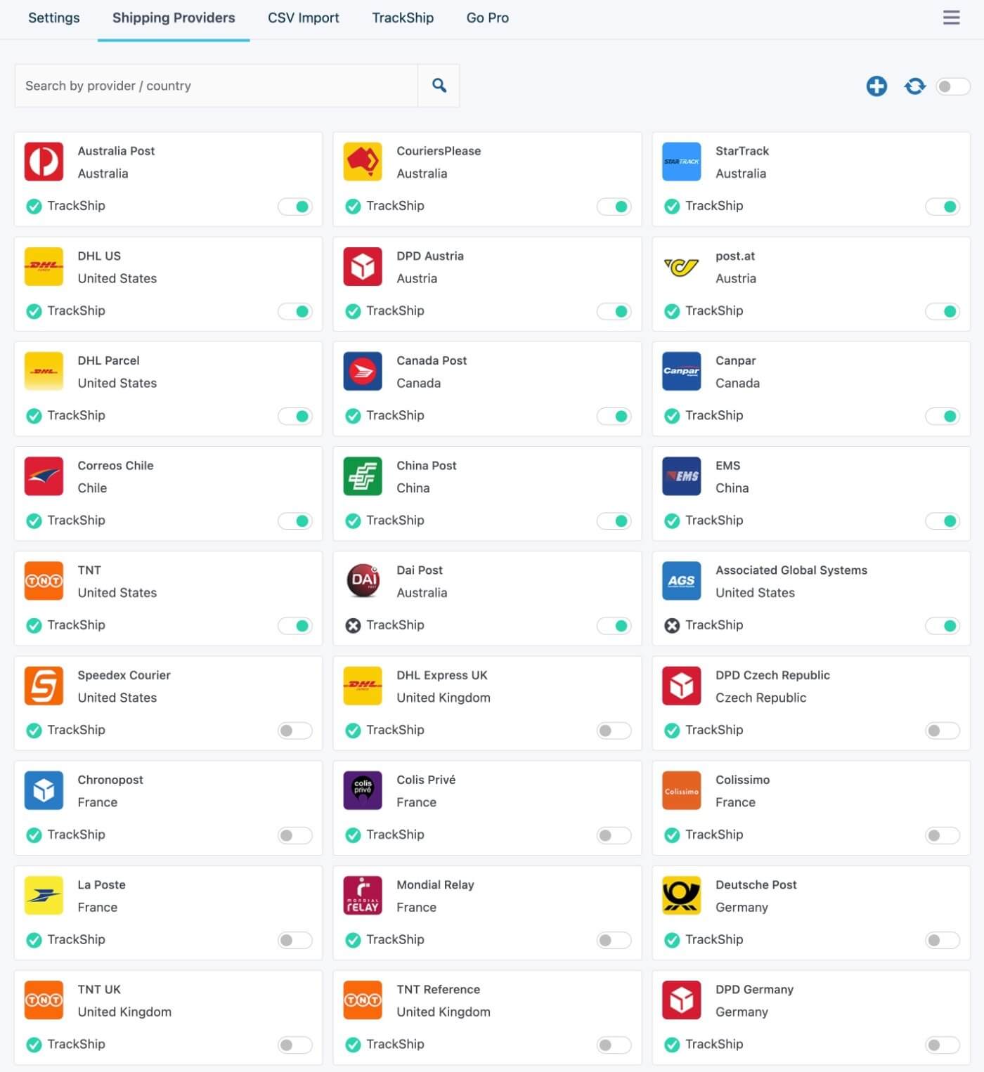 AST supported carriers