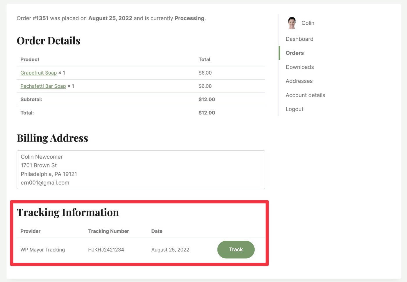 Shipment Tracking button