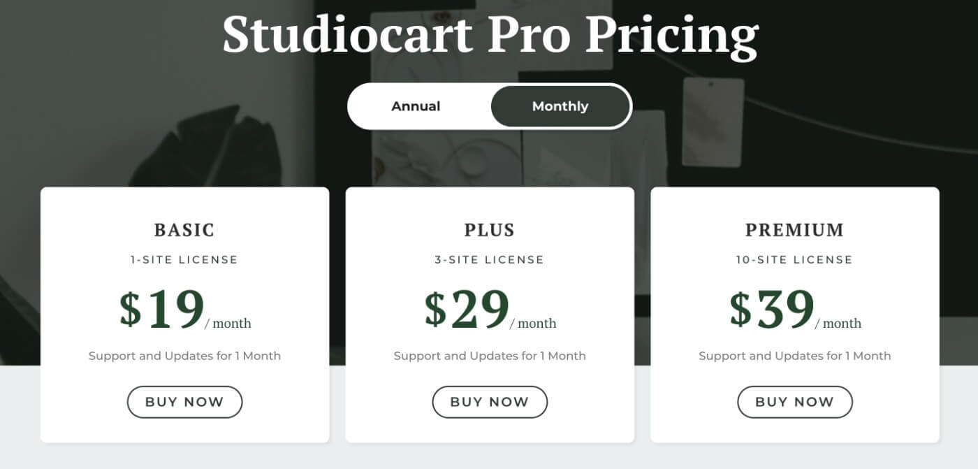 Studiocart monthly pricing