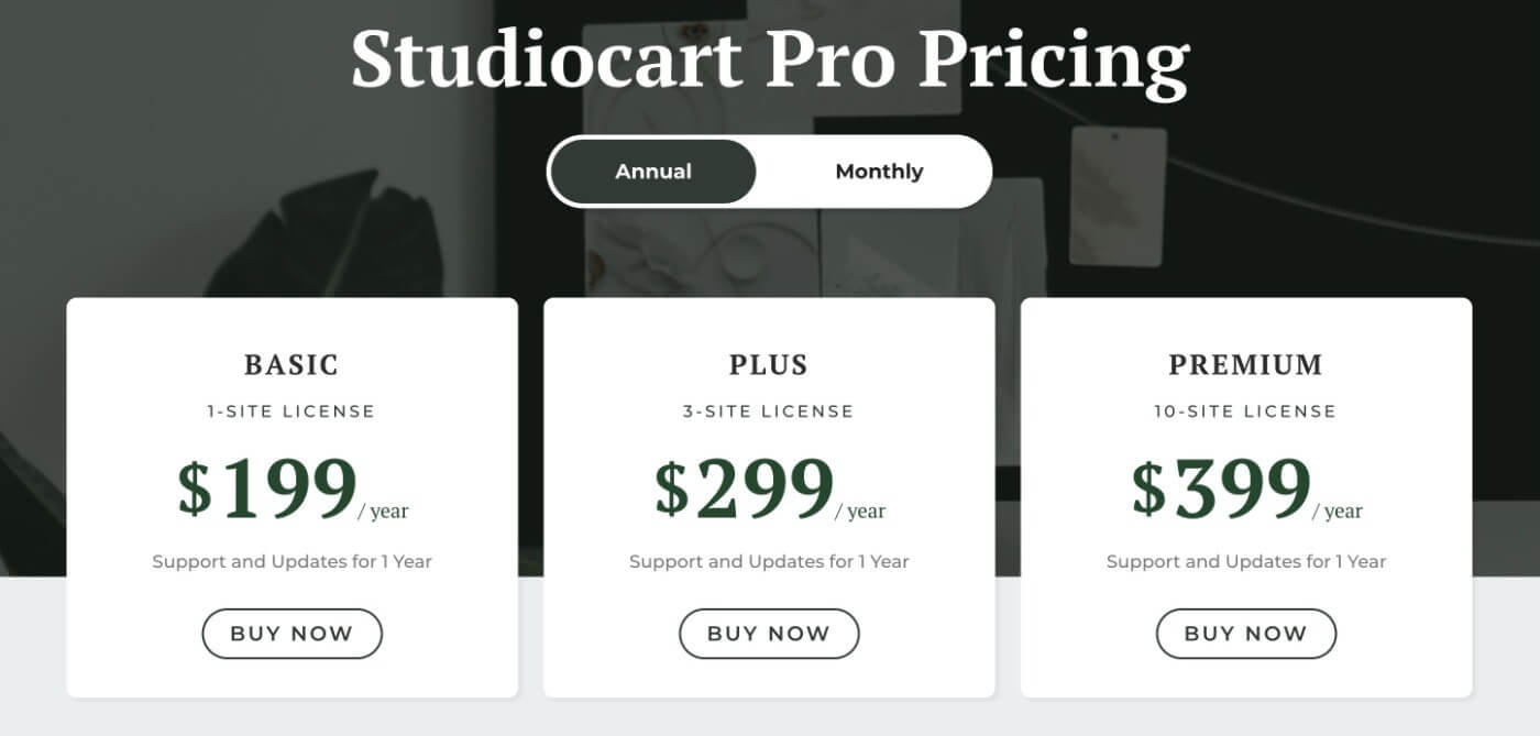 Studiocart yearly pricing