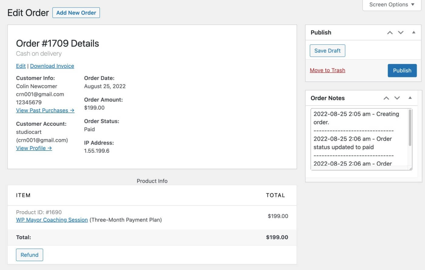 Order details