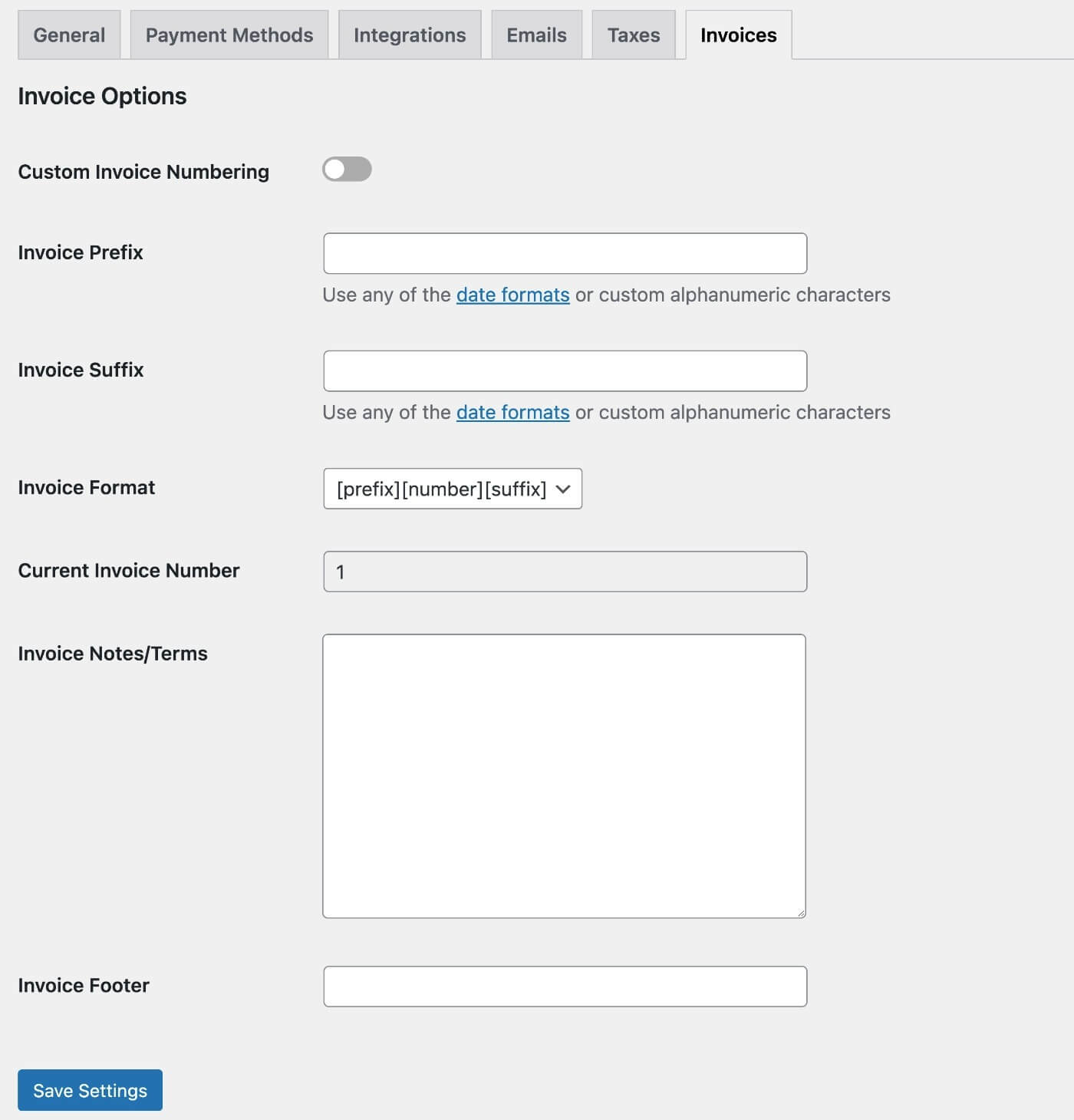 Invoice settings