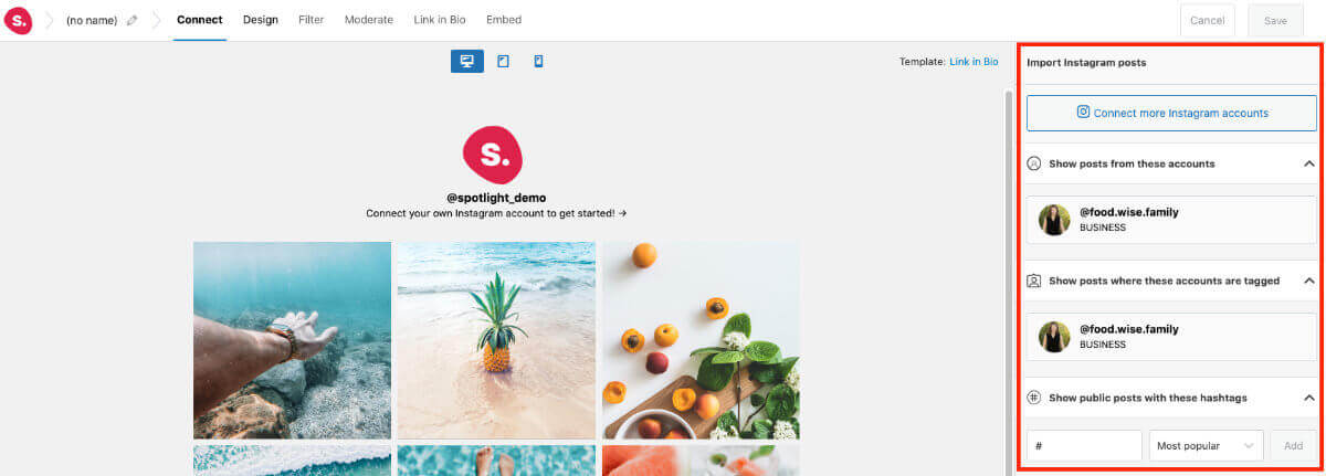 Connect Instagram account