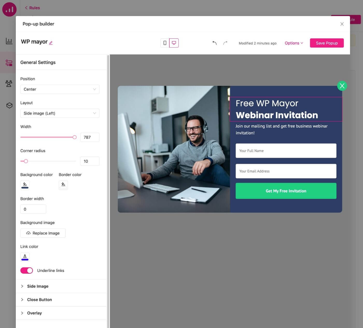 Visual popup builder