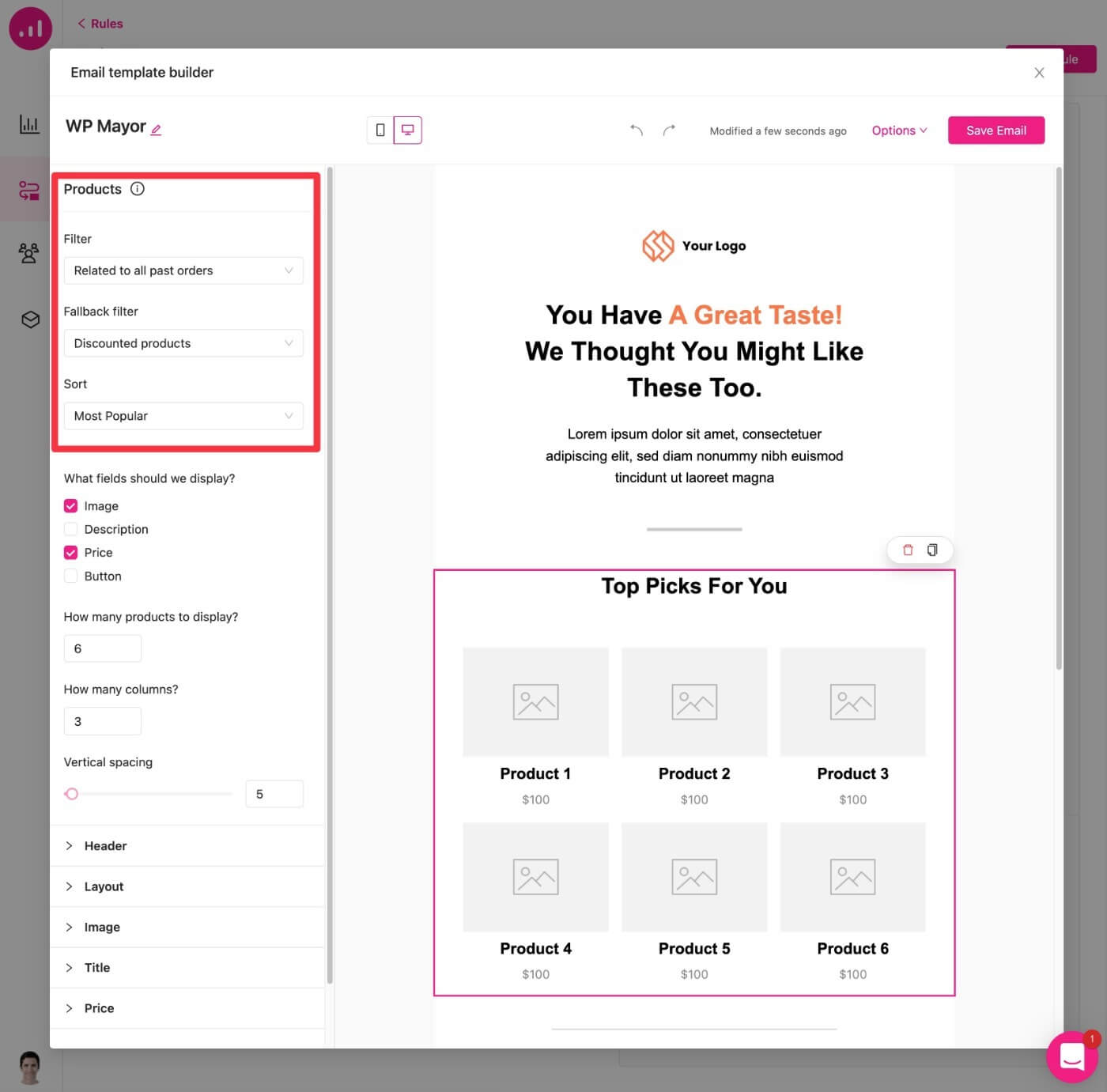 Visual email builder