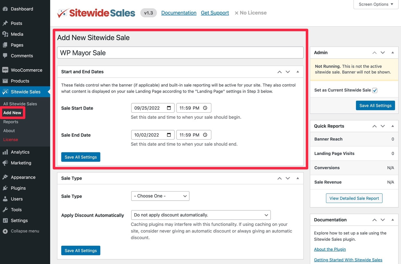 Sitewide sale start and end date