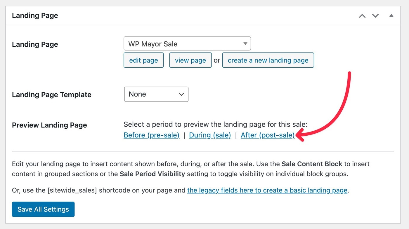 Preview sitewide sale landing page in different states