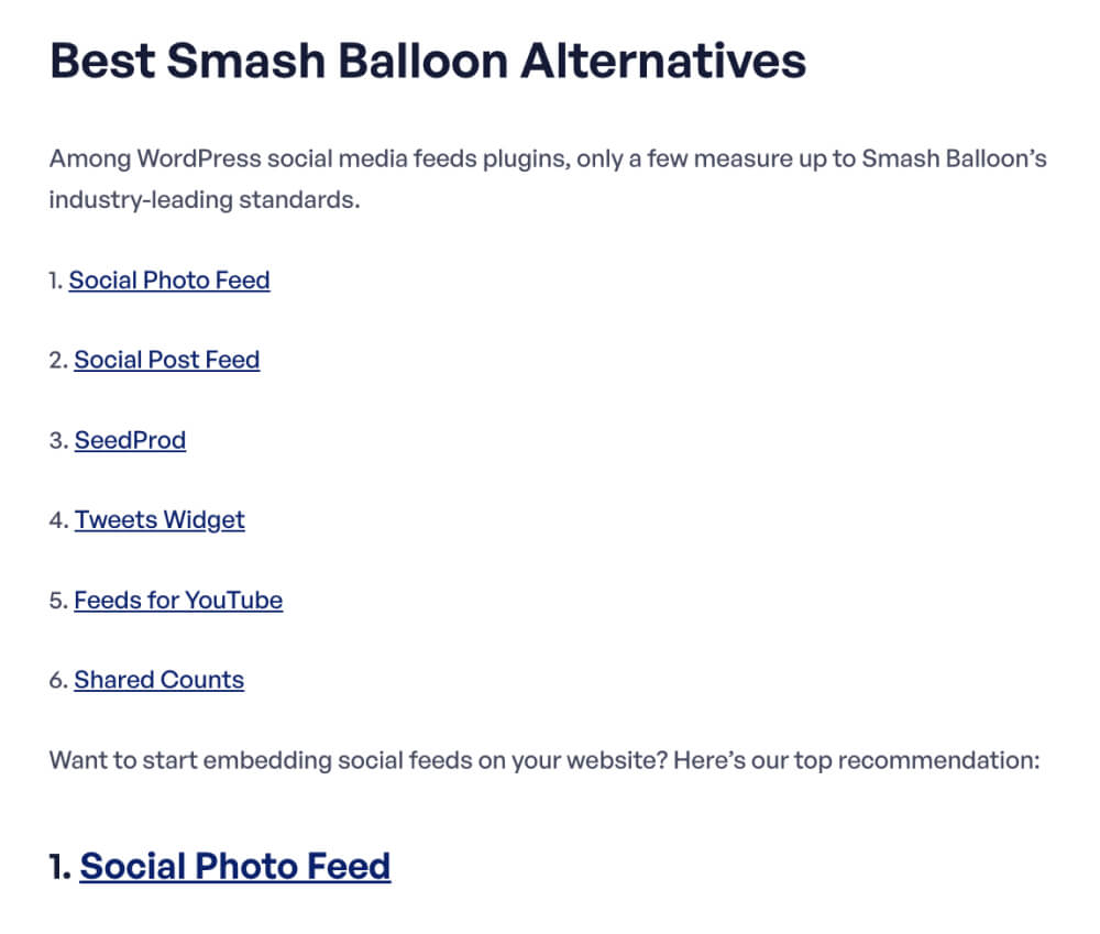 Smash Balloon alternatives according to their own blog post.