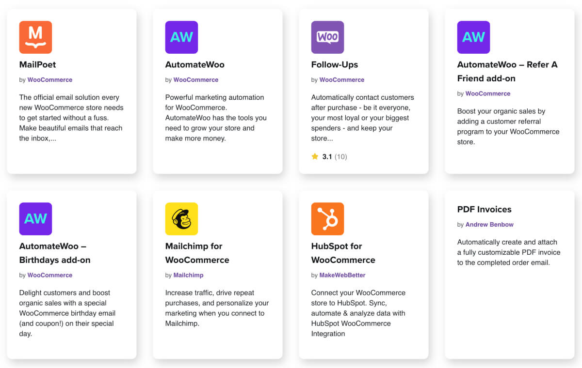 WooCommerce email marketing extensions.