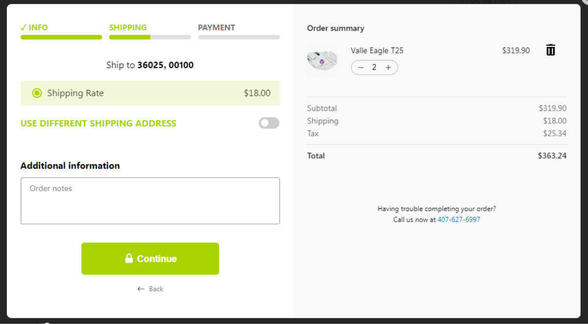 One-page checkout process.